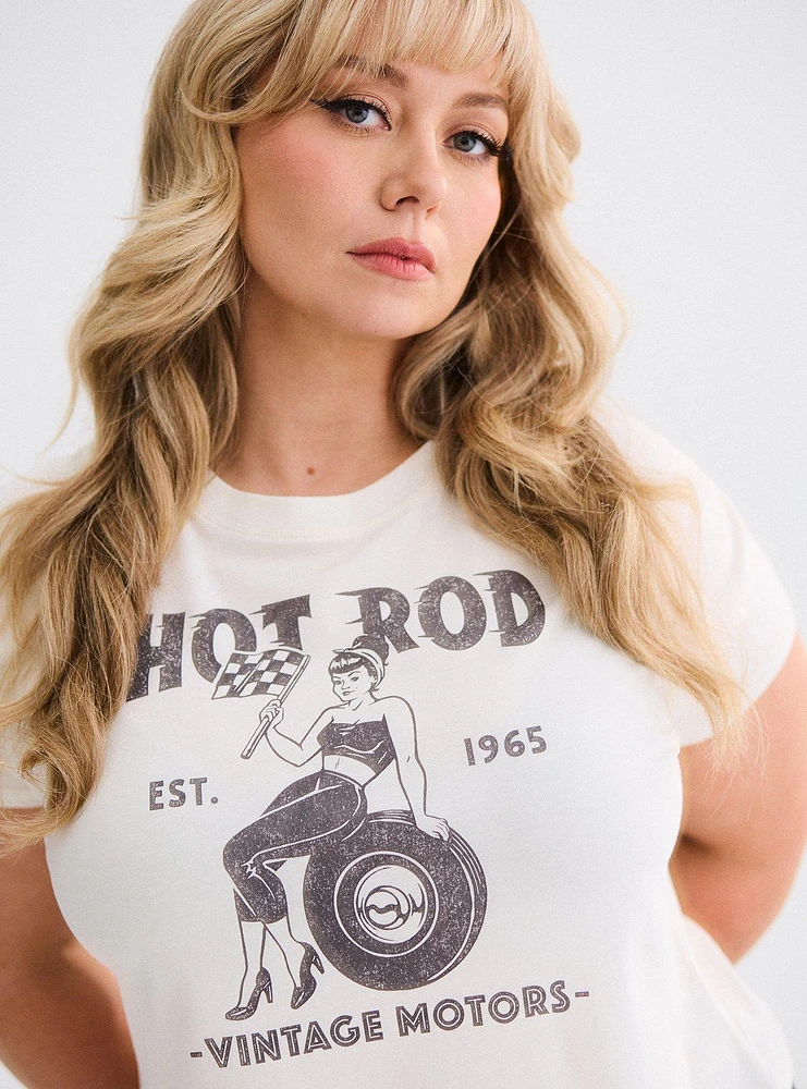 Retro Chic Hot Rod Crop Ringer Tee