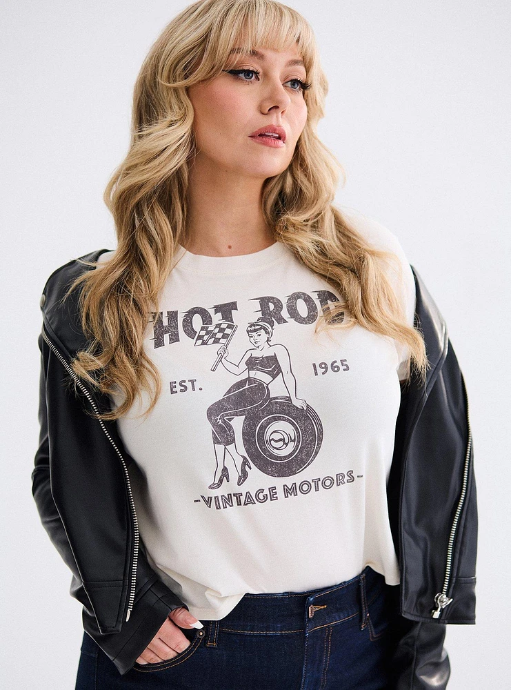 Retro Chic Hot Rod Crop Ringer Tee
