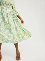 Challis Puff Sleeve Tea Length Dress