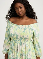 Challis Puff Sleeve Tea Length Dress