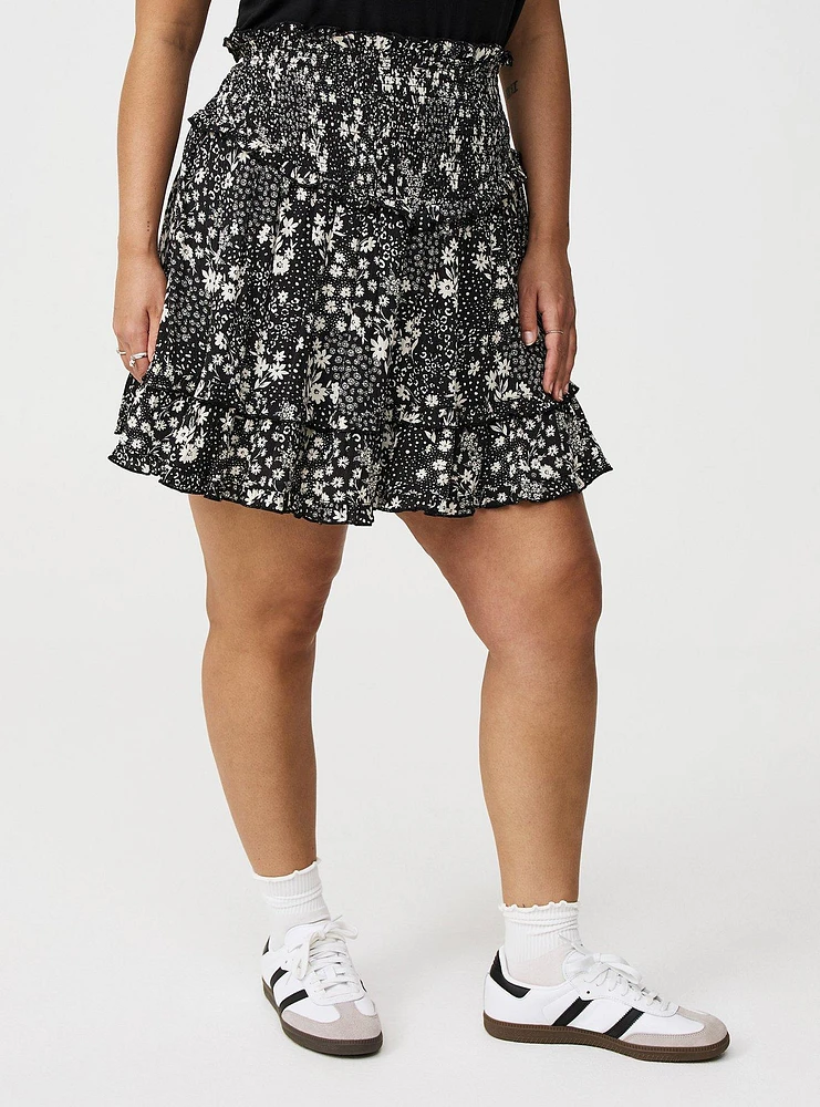 Smocked Ruffle Mini Skirt