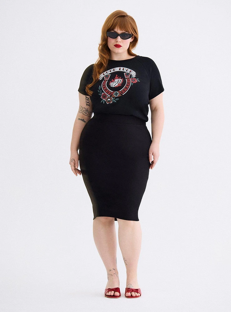 Retro Chic Good Luck Crop Ringer Tee