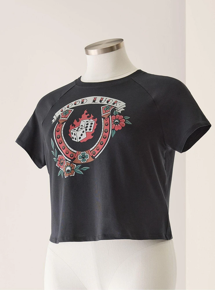 Retro Chic Good Luck Crop Ringer Tee