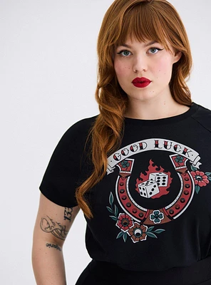 Retro Chic Good Luck Crop Ringer Tee