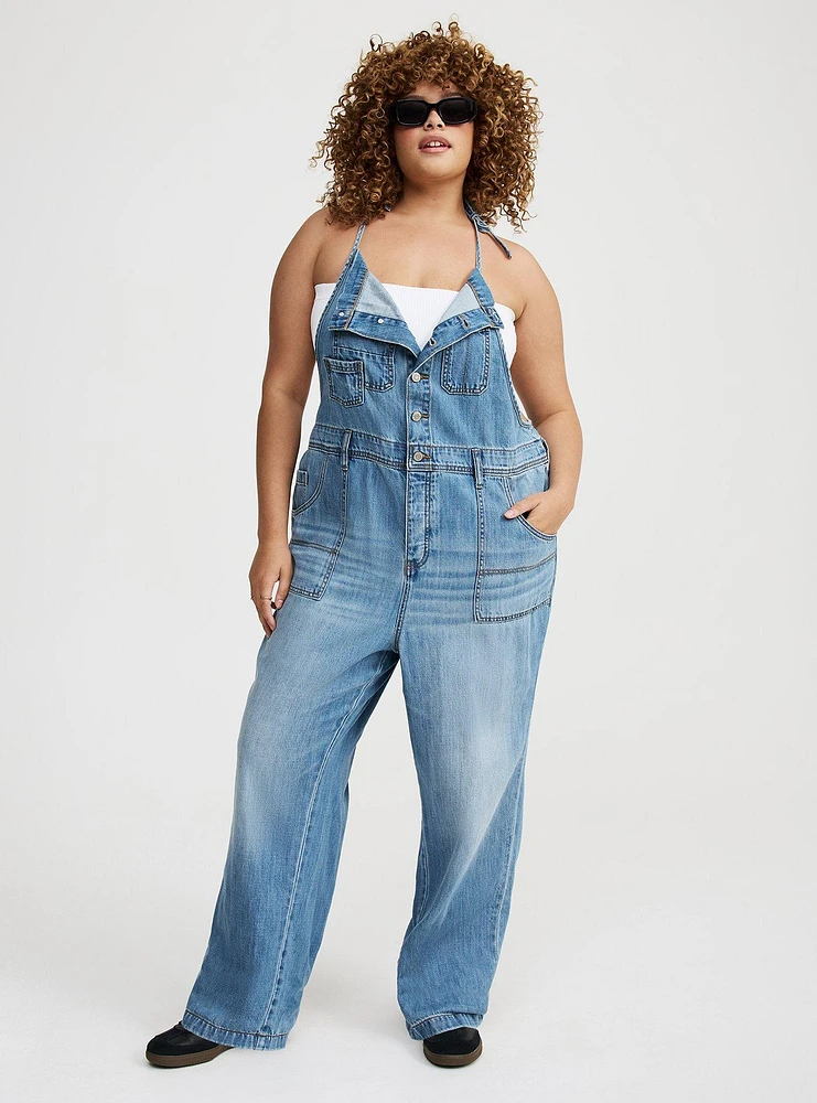 Button Front Denim Overall