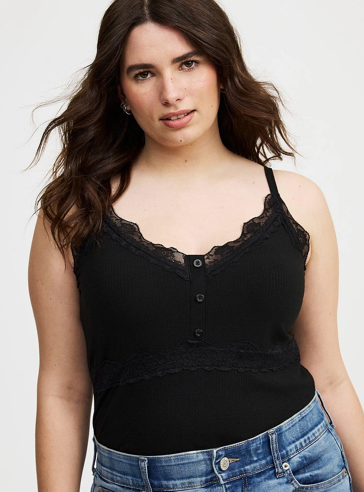 Ribbed Lace Trim Cami