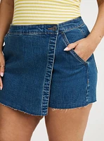 Mid-Rise Denim Skort