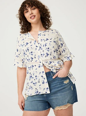 Lace Inset Button Front Top