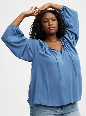 Crinkle Gauze Relaxed Popover Blouse