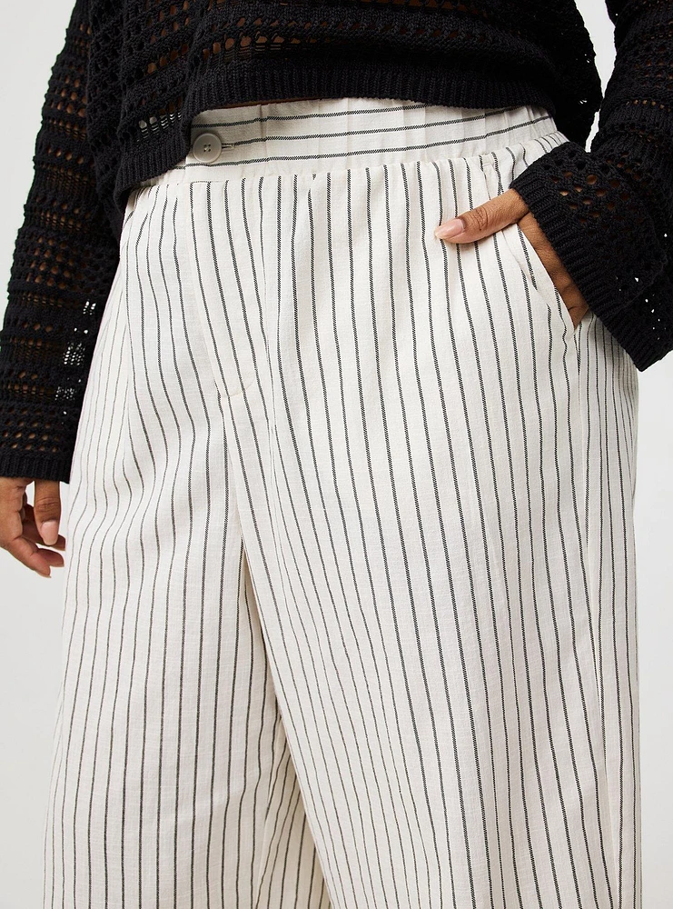 High-Rise Cropped Beach Linen Pant