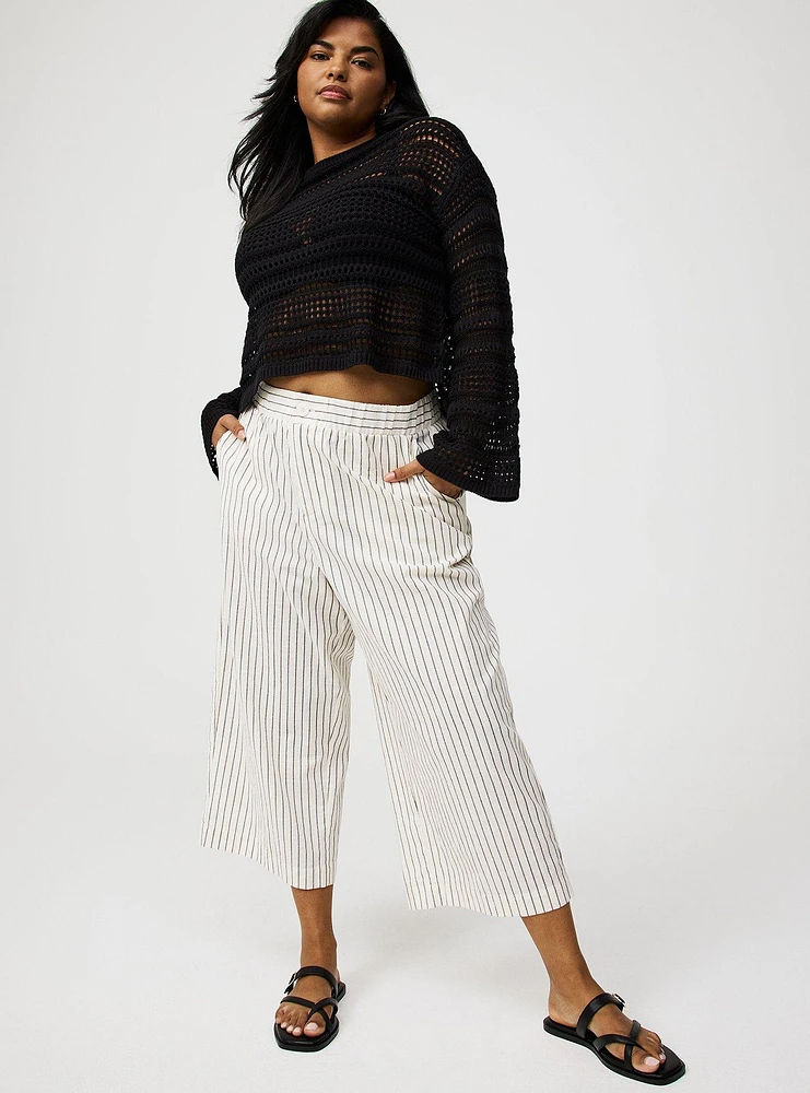 High-Rise Cropped Beach Linen Pant