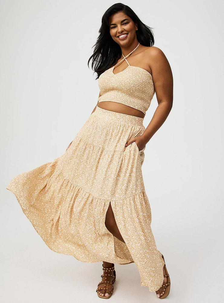 Smocked Crop Top And Maxi Skirt Set