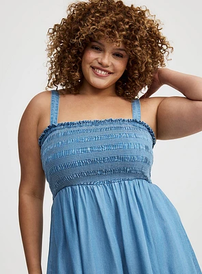 Midi Chambray Smocked Dress