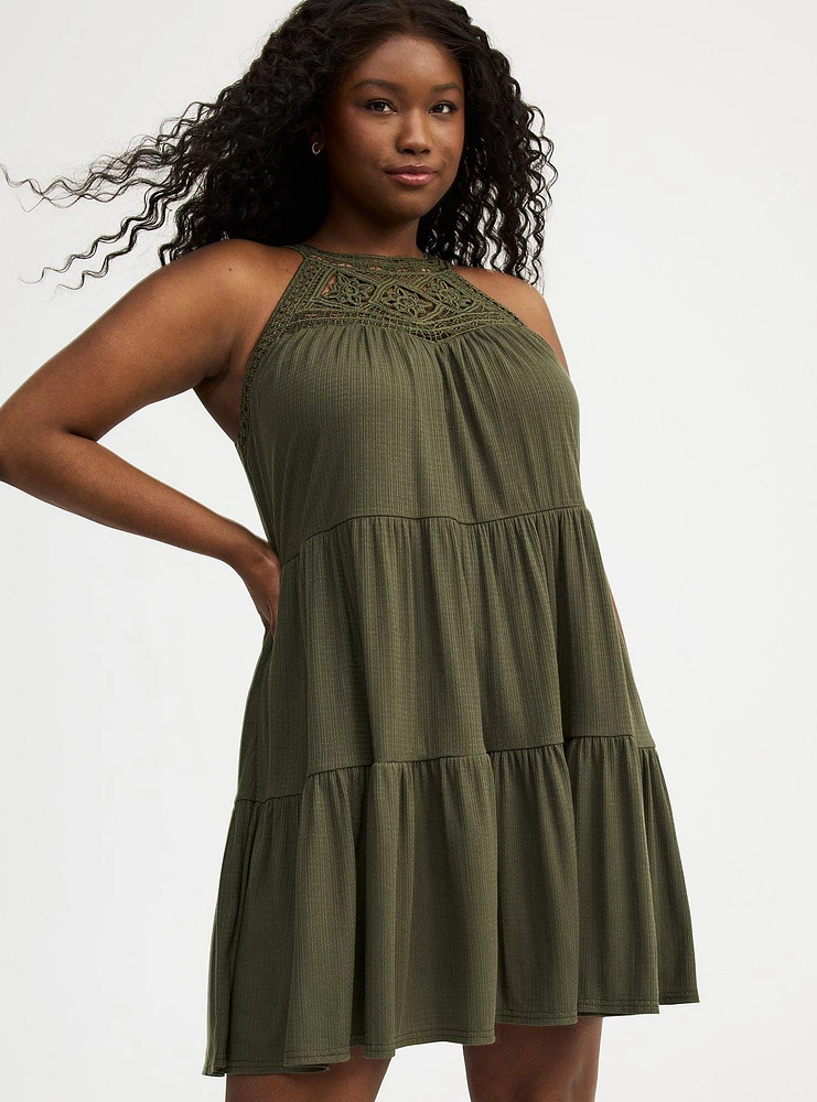 High-Neck Crochet Mini Dress