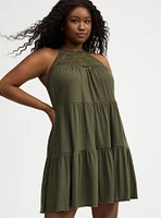 High-Neck Crochet Mini Dress