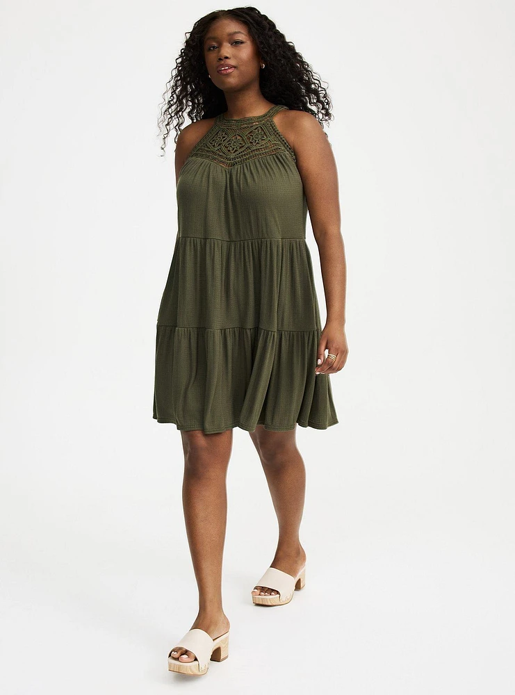High-Neck Crochet Mini Dress
