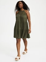 High-Neck Crochet Mini Dress
