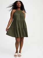 High-Neck Crochet Mini Dress