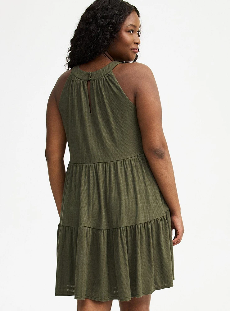 High-Neck Crochet Mini Dress