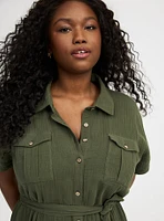Midi Double Pucker Gauze Shirt Dress