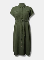 Midi Double Pucker Gauze Shirt Dress