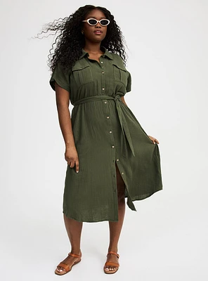 Midi Double Pucker Gauze Shirt Dress