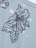 Stamp Flower Cotton Off-Shoulder Tee