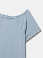 Stamp Flower Cotton Off-Shoulder Tee