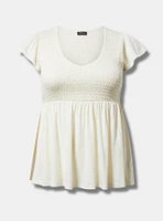 V-Neck Smocked Babydoll Top