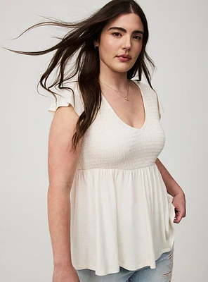 V-Neck Smocked Babydoll Top