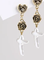 Pearl Cross Earrings