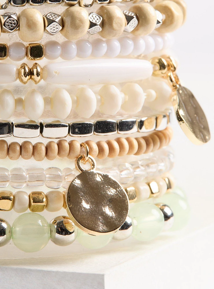 Stone & Pearl Stretch Bracelet Set