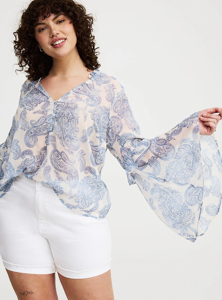 Chiffon V-Neck Ruffle Top