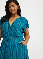 Crinkle Gauze Button-Front Maxi Dress