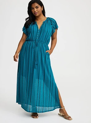 Crinkle Gauze Button-Front Maxi Dress