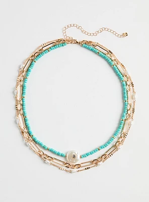 Pearl Beaded Layered Necklace Set