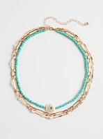 Pearl Beaded Layered Necklace Set