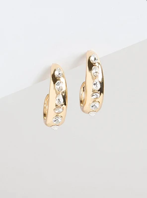 Stone Oval Hoop Earrings