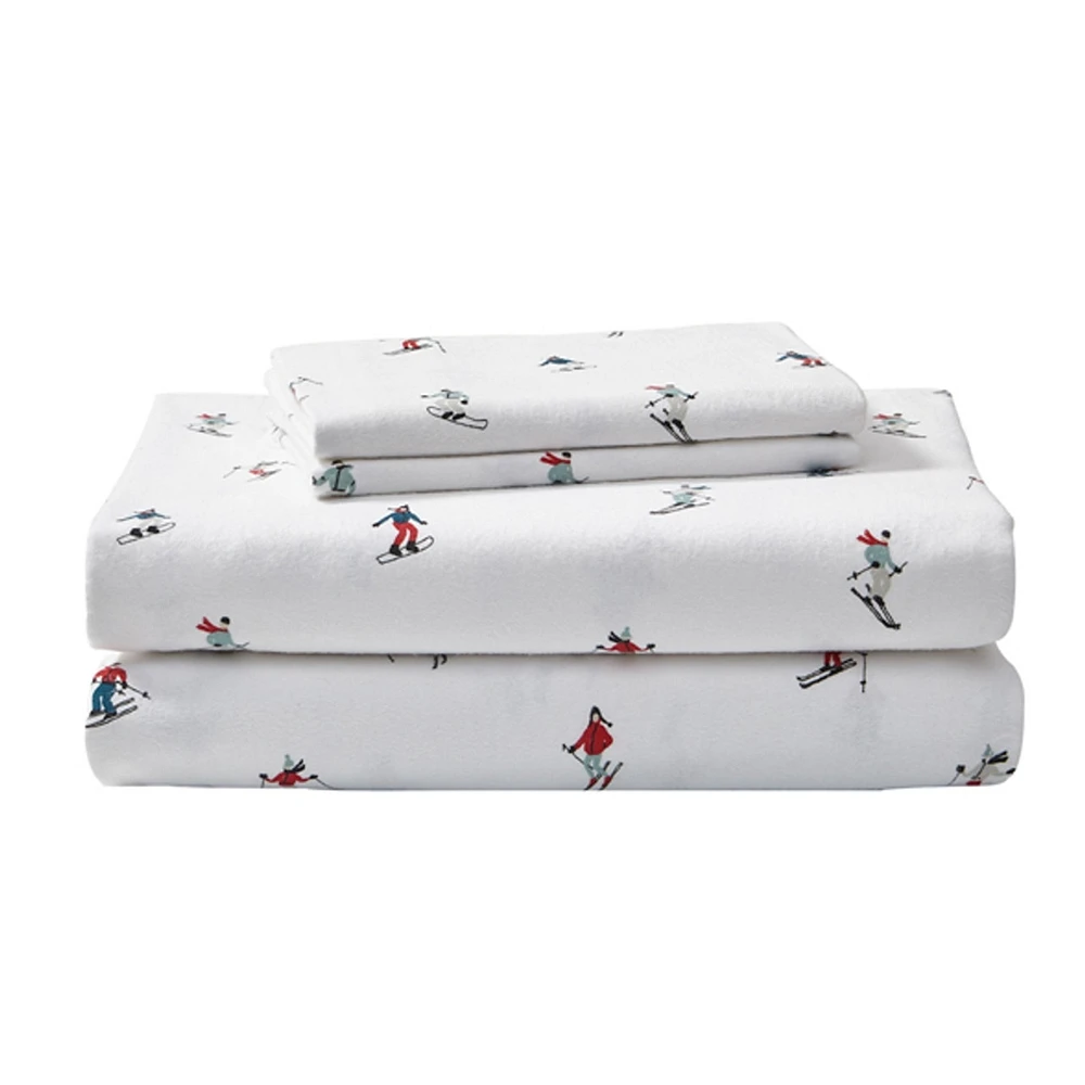 Ensemble de draps en flanelle Eddie Bauer avec motif piste ski