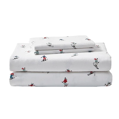 Ensemble de draps en flanelle Eddie Bauer avec motif piste ski