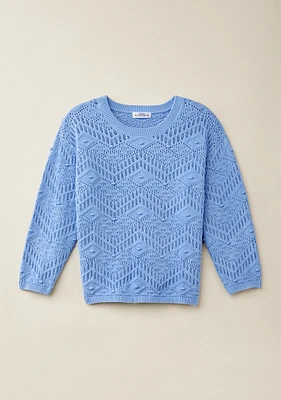 3/4 Sleeve Pointelle Knit Sweater