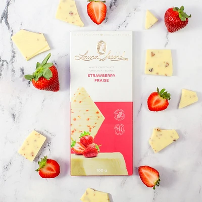 Barre de chocolat blanc et fraises 100 g [87043]
