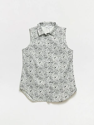 Sleeveless Floral Collared Blouse