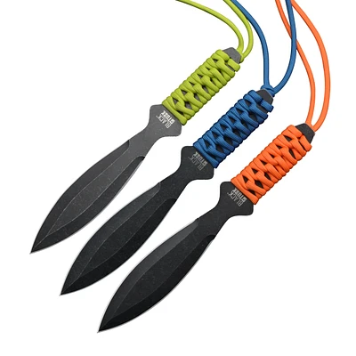 Black Tusk Throwing Knives 9" Colour Paracord 3Pc (8060-3)