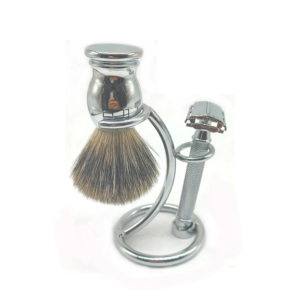 Ice Double Edge Safety Razor 3Pc Set with Mixed Badger Chrome (FB003-4)
