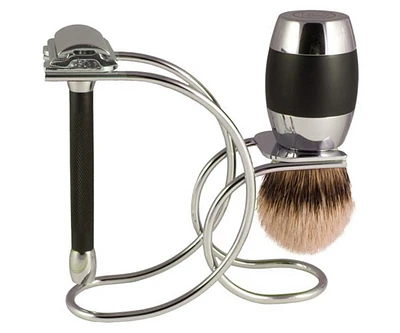 Merkur 20C Double Safety Razor Shaving Set - 3pc /Chrome/Black (90 208 1001)