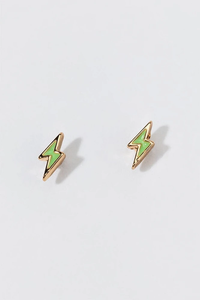 Hello Franki Green Lightning Bolt Stud Earrings for girls