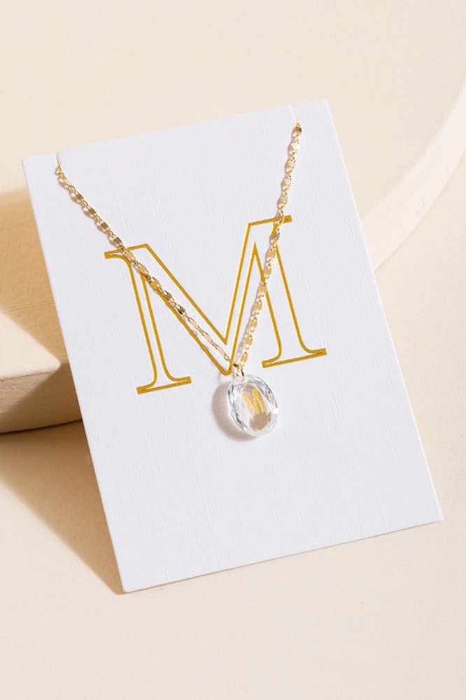 M Initial Crystal Pendant Necklace