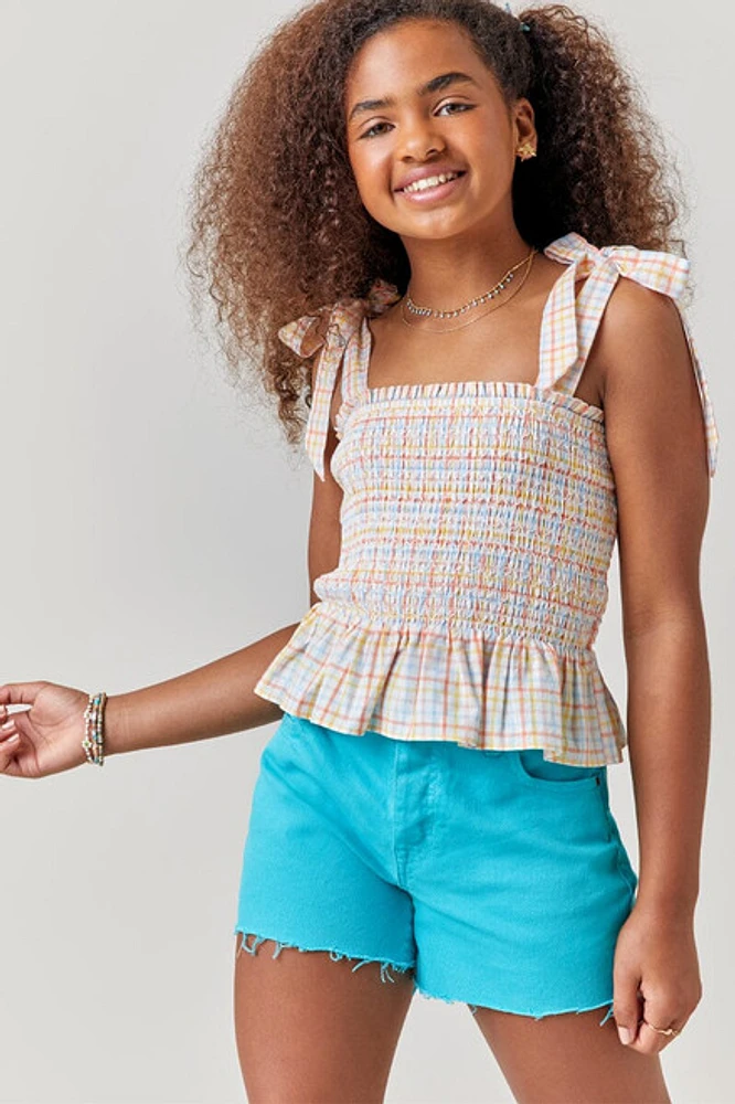 Hello Franki Plaid Smocked Top for girls