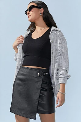 Kendra Side Buckle Faux Leather Mini Skirt